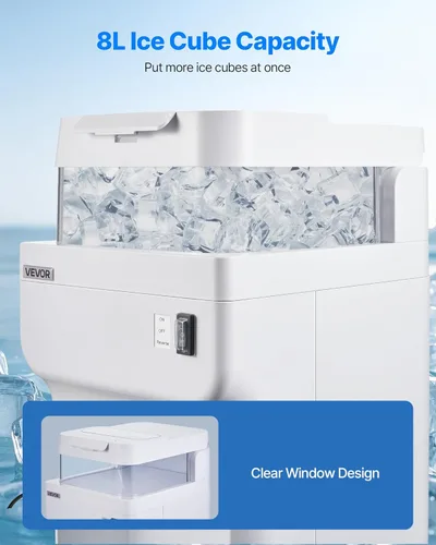 Miniatura 4 de VEVOR Trituradora de hielo comercial, 220 libras por hora, máquina eléctrica de cono de nieve con caja de cubitos de hielo de 8 L, máquina de hielo