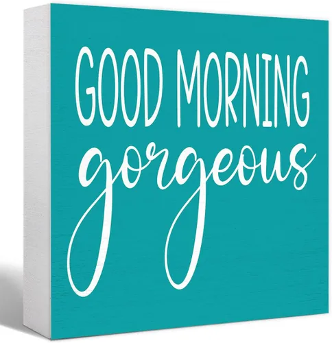 Miniatura 8 de Divertido letrero de madera negra para baño, con texto en inglés "Good Morning Gorgeous Wood Block" para baño, estante de baño, baño, hogar, mesa