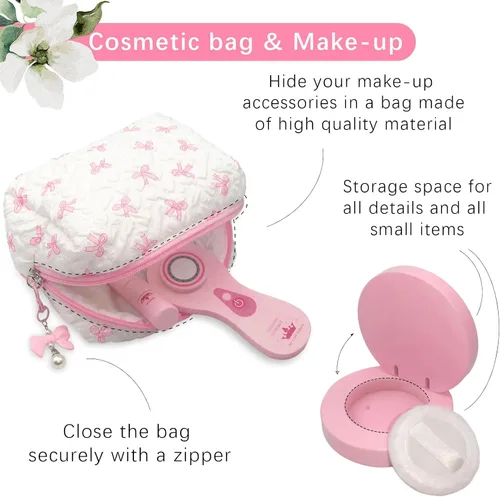 Miniatura 3 de Juego de juguetes de maquillaje de madera para niñas, kit de maquillaje con sombra de ojos, rímel, perfume, rubor, espejo, bolsa, juguetes