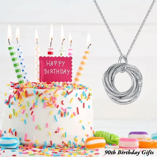 Miniatura 3 de PAERAPAK Regalos de cumpleaños para mujer, collar de cadena de plata de ley, collar de círculos de 30, 40, 50, 60, 70, 80, 90, collar de cumpleaños