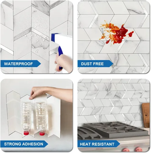 Miniatura 6 de MOFIT Protector contra salpicaduras despegar y pegar para cocina, panel de pared 3D azulejo despegar y pegar autoadhesivo protector contra