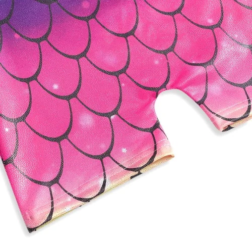 Miniatura 180 de HOZIY - Leotardos de gimnasia con pantalones cortos brillantes para niñas pequeñas; estampados de unicornio, aurora, arco iris, sirena, dinosaurio