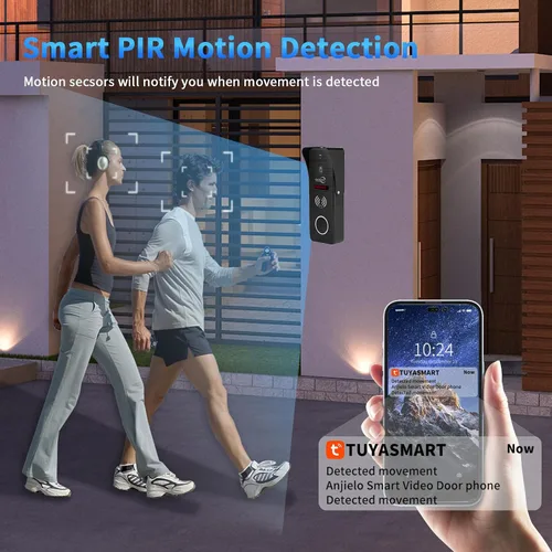 Miniatura 2 de ANJIELO SMART Timbre de video con cable con monitor interior, sistema de intercomunicación de video con cable, audio bidireccional, detección