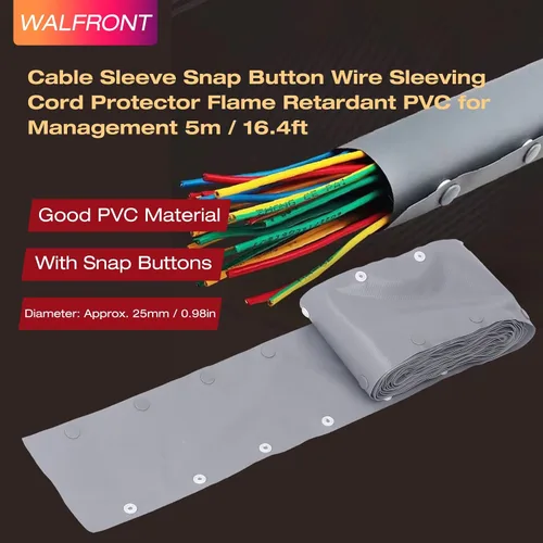Miniatura 2 de Funda de cable con botón a presión, protector de cable de 0.984 in de diámetro, ignífugo, manga de gestión de cables de PVC, manga protectora