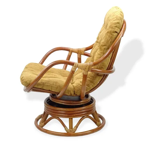 Miniatura 3 de Salón giratorio mecedora Bali silla de mimbre de ratán natural con cojín marrón claro, coñac