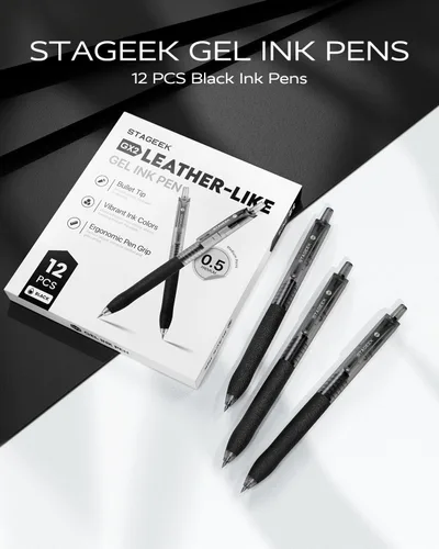 Miniatura 3 de STAGEEK 0.5mm Bolígrafos de Gel de Punta Fina de Escritura Suave, 12 Piezas de Bolígrafos de Tinta Negra, Bolígrafos de Gel Retráctiles de Aspecto