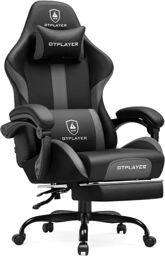 Miniatura 10 de GTPLAYER Silla de juegos con cojín de resorte de bolsillo, silla de oficina de cuero con respaldo alto ergonómico y soporte lumbar para aliviar