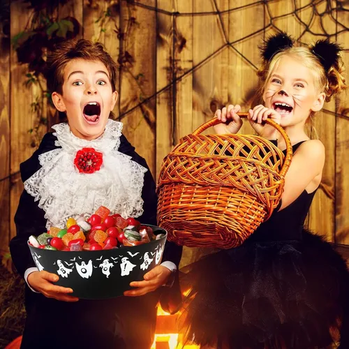 Miniatura 3 de 3 cuencos de plástico de Halloween para dulces, cuencos reutilizables para Halloween, suministros para fiestas de Halloween (fantasma negro)