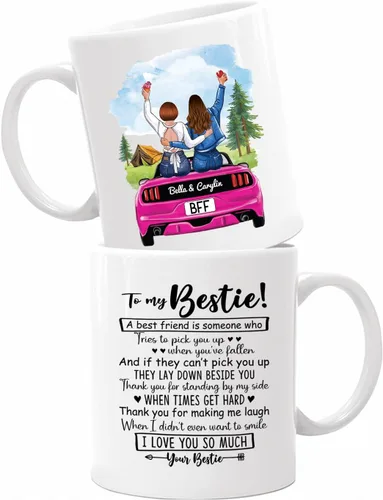 Miniatura 29 de Taza de café con texto en inglés "Besties There Are Friends That Become Family", tazas personalizadas para mejores amigas para mujeres, elige