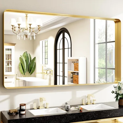 Miniatura 8 de Espejo de baño negro de 36 x 24 pulgadas, moderno espejo rectangular negro para pared con esquinas redondeadas, espejos de baño para tocador, espejo