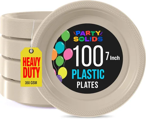 Miniatura 45 de Exquisitos platos de plástico rojo Party Solids para fiesta, platos desechables rojos de 9 pulgadas, juego de vajilla de plástico resistente, 100