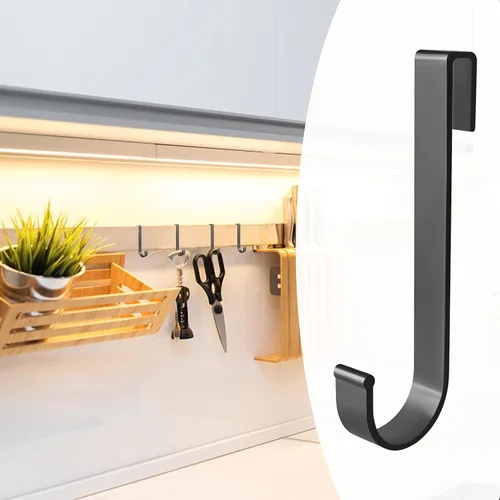 Miniatura 4 de Gancho en J para estantería de alambre, 20 ganchos de rejilla de aluminio, ganchos en S resistentes para colgar utensilios de cocina, cucharas, Negro