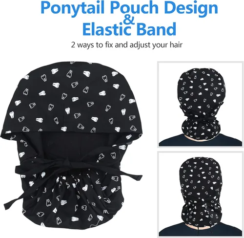 Miniatura 6 de QBA Gorra de trabajo ajustable con botón, gorro forrado de satén, gorro de trabajo de algodón, banda elástica para atar en la espalda, unisex Pt