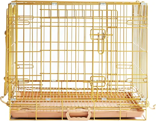 Miniatura 4 de HOMEY PET 61 cm Caja para perros de diseño plegable de color dorado para cachorros Ertra de tamaño pequeño con rejilla de suelo extraíble y bandeja