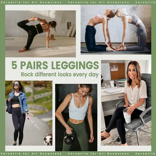 Miniatura 4 de Opuntia Paquete de 5 leggings para mujer, cintura alta, control de abdomen, pantalones de yoga negros suaves para entrenamiento, atletismo