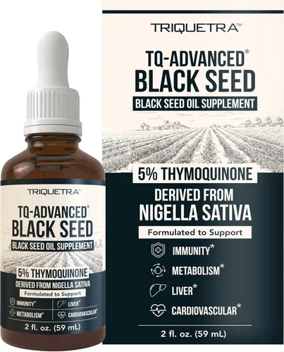 Aceite de semilla negra líquido | 5% Timoquinona - TQ-Advanced® | Alta potencia - 100 mg por porción - Concentrado 15:1 de extracto de Nigella