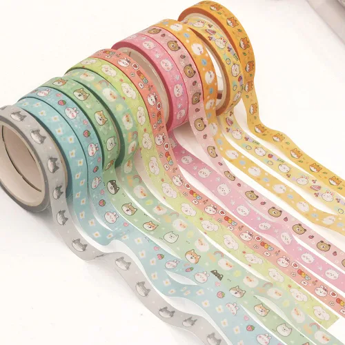 Miniatura 7 de Juego de cinta adhesiva lindas mascotas 18 rollos de cinta decorativa de oro delgado para manualidades, bricolaje, diarios, planificadores, álbumes