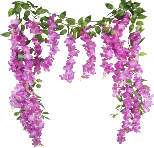Miniatura 10 de CISDUEO 2 piezas de flores colgantes de glicina, flores de glicina, guirnalda de vid, decoración de arco de boda, enredaderas de glicina Rosa
