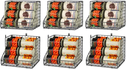 Miniatura 9 de JKsmart Paquete de 2 organizadores apilables de latas para almacenamiento de despensa, dispensadores de latas con 4 divisores ajustables, cesta