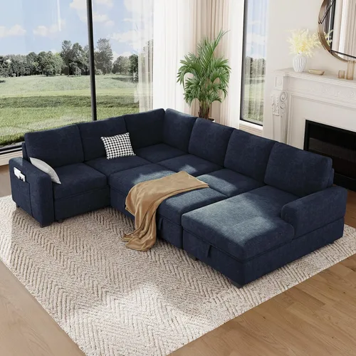 Miniatura 13 de Vesgantti Sofá Seccional con Cama de 88.4" con Cama Extraíble, Sofá Seccional Modular en Forma de L de 5 Asientos con Almacenamiento, Cómodo Sofá