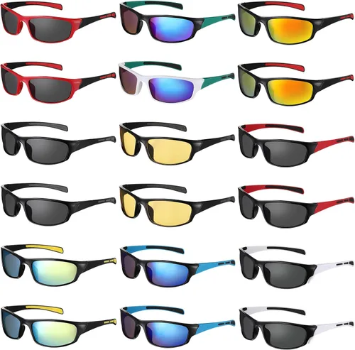 Miniatura 9 de Leumoi 18 pares de gafas de sol deportivas tácticas para correr, gafas de sol para conducción, gafas de motocicleta para hombres, mujeres y jóvenes