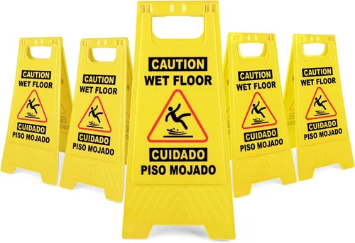 Miniatura 14 de XPCARE Letrero plegable bilingüe de precaución mojado para piso, doble cara con marco en A, cartel de precaución de seguridad, comercial, 17.5