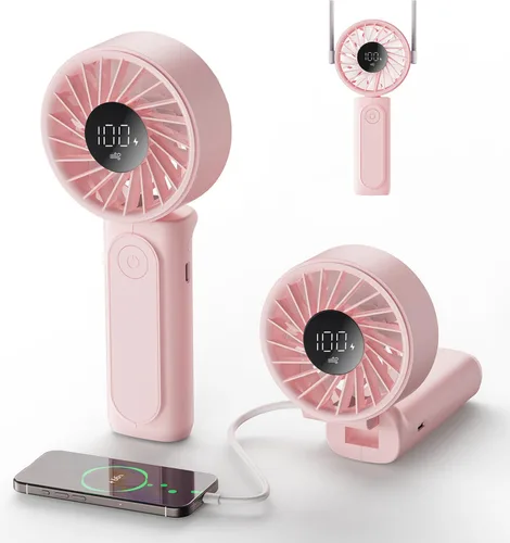 Miniatura 14 de Peiyuu Ventilador portátil, recargable de 4000 mAh, mini ventilador de escritorio plegable de 180° con 6 velocidades de viento, pantalla digital
