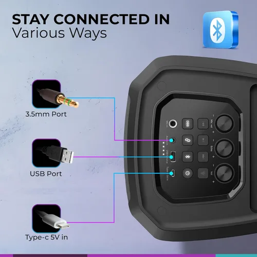 Miniatura 9 de Philips Altavoz Bluetooth para fiestas, refuerzo dinámico de bajos, Bluetooth y entrada auxiliar, entrada de micrófono, emparejamiento inalámbrico