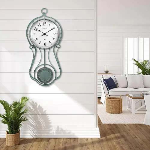 Miniatura 6 de CLXEAST Reloj de pared con péndulo de metal de 20 pulgadas, funciona con pilas, relojes de pared grandes para decoración de sala de estar, acabado
