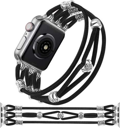 Miniatura 8 de TOYOUTHS Pulsera de cuentas compatible con Apple Watch Band de 49/46/45/44/1.654 in para mujer, correa de nailon elegante para iWatch Series