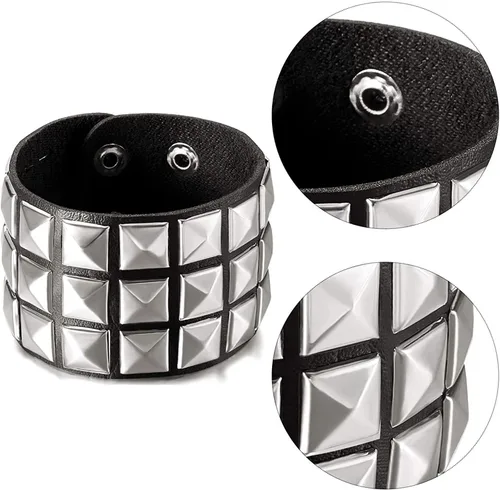 Miniatura 2 de eYLun Pulsera de cuero para hombres y mujeres, pulseras punk, pulsera ajustable de roca, 2 piezas