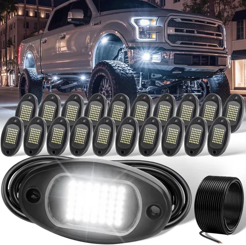 Miniatura 10 de Luces de roca LED 4PODS, de neón impermeable, luz para bajos de la carrocería para automóvil, camioneta, ATV, UTV, SUV, Jeep Offroad, lancha Blanco
