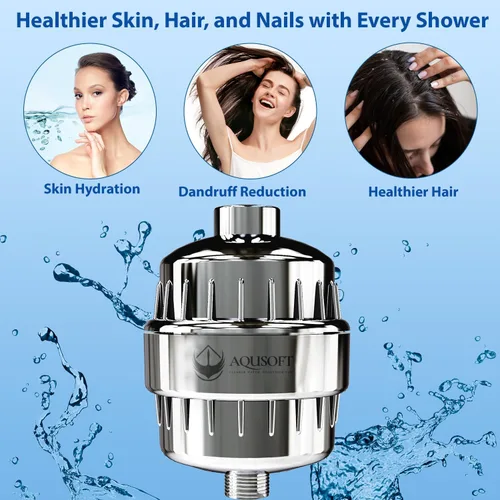 Miniatura 5 de AQUSOFT - Filtro de agua avanzado de 25 etapas para cabezal de ducha, elimina el 99.9% de cloro, metales pesados e impurezas de agua dura, mejora