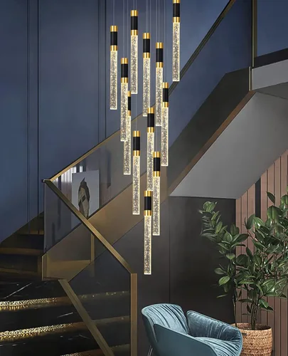 Miniatura 7 de Lámpara de araña moderna de 118 pulgadas con 12 luces para sala de estar, luminaria LED regulable para entrada, luz de techo alto, iluminación