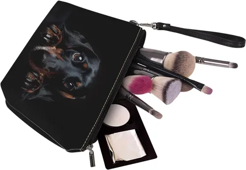 Miniatura 4 de HUGS IDEA Bolso animal del maquillaje de la impresión de la moda de las mujeres de la PU de, Negro (Dachshund), Chico