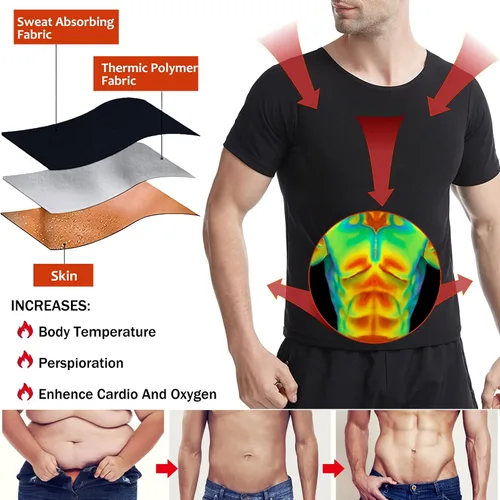 Miniatura 4 de Camisa de Sauna para Hombres de Manga Corta Traje de Sauna para Hombres Moldeador Corporal de Sudor Chaleco de Compresión Top de Ejercicio