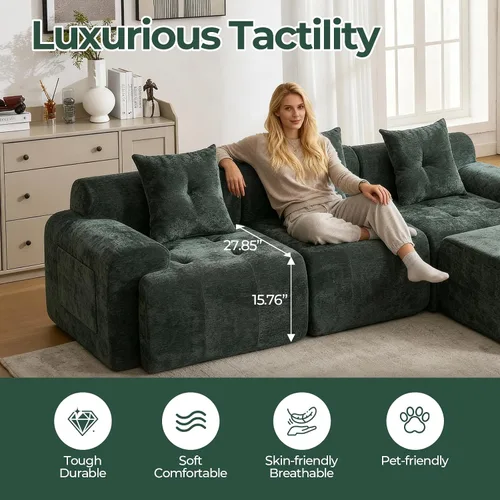 Miniatura 3 de Sofá seccional modular de 101.65 pulgadas para sala de estar, sofá nube de 3 plazas con asiento profundo, tapicería de textura tejida, sofá sin