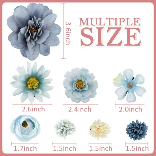 Miniatura 4 de Ahoney 12 pinzas para el cabello con flores bohemias para mujeres y niñas, múltiples flores artificiales hawaianas de gasa, accesorios para el Azul