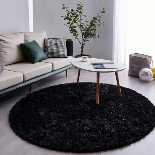 Miniatura 3 de FJZFING Alfombra Redonda Negra Ultra-Suave de Felpa Moderna 4x4 Alfombra de Área Circular para Dormitorio de Niños, Alfombra Circular Esponjosa Shag