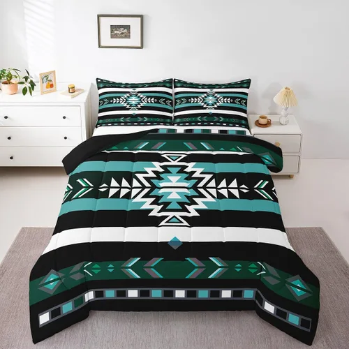 Feelyou Southwest Native Juego de Ropa de Cama para Niños y Niñas Juego de Edredón Geométrico del Suroeste Tamaño Twin Edredón Tribal Decoración de