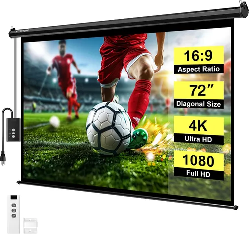 VIVOHOME Pantalla de proyector motorizada 16:9 de 72 pulgadas con control remoto, pantalla de proyección eléctrica automática, pantalla de cine HD