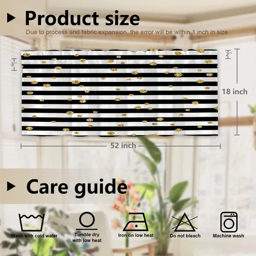 Miniatura 5 de Cenefas de cocina con rayas abstractas negras para ventanas, cenefas opacas con purpurina dorada de poliéster multicapa para cocina y dormitorio, 1
