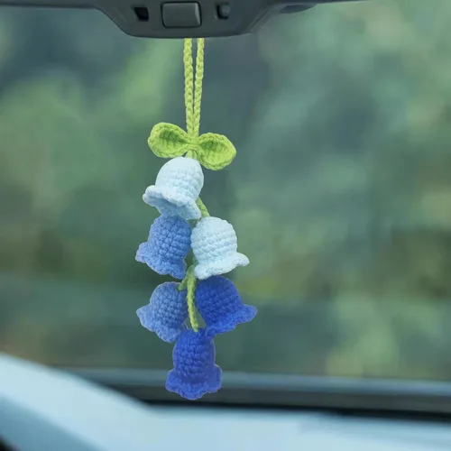 Miniatura 7 de Adorno colgante para espejo retrovisor de automóvil, cesta de flores de ganchillo, accesorios de automóvil, adorno de automóvil tejido hecho a mano