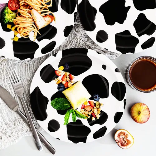Miniatura 3 de 40 unidades de suministros de fiesta con estampado de vaca, platos de papel de vaca de 7 pulgadas, platos de fiesta para animales de granja