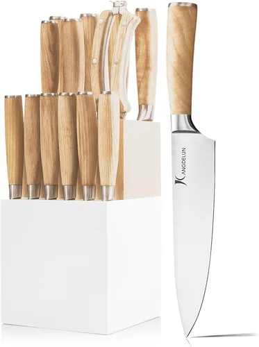 Miniatura 10 de Juego de 14 cuchillos Kangdelun Serie Natura, ultra afilados, de acero inoxidable de alto carbono con mango de madera