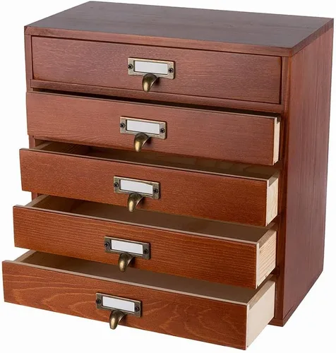 Miniatura 12 de GoooodGift Caja de almacenamiento grande de madera con cajones (gabinete boboticario, marco de ratán, marrón)