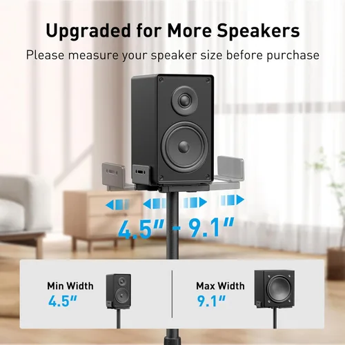 Miniatura 3 de PERLESMITH Soportes universales para altavoces de sonido envolvente, altura ajustable que se extiende de 33.3 a 45.1 pulgadas, soporte de altavoz