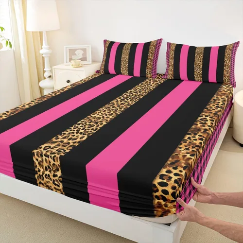 Miniatura 11 de Manfei Leopard Print Fitted Sheet Twin Size,Blue Brown Black Stripes Bedding Set 2pcs,Wild Animal Cheetah Skin Bed Sheets with 1 Pillowcase,Kids