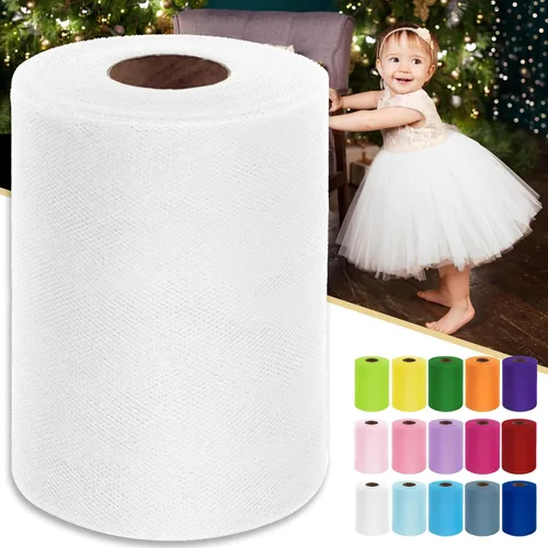 Miniatura 25 de Rollos de tela de tul verde ácido de 6 pulgadas por 100 yardas (300 pies) Cinta de tul para tutú, falda, envoltorio de regalo, decoración de boda