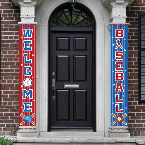 Miniatura 6 de Decoraciones de fiesta de béisbol con temática de béisbol, letrero de porche de cumpleaños, cartel colgante para puerta de béisbol, deportes